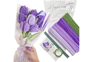 YYUENGTAK YYUENG TAK 200 pcs Purple Pipe Cleaners for Craft,Pipe Cleaners for Tulip Bouquet (4 Colors) with Tutorial and 12 pcs Flower Stems,Chenille Stems DIY Arts & Crafts