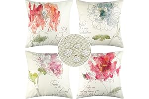 ETOLISHOP Funda Cojines Almohada del Sofá Cubierta Funda de Cojín Exterior Impermeable Lino Vistoso Patrón de Flores Decorativa Cojín Cubierta para Habitacion Patio al Aire Libre Jardín Silla 45x45 4 Piezas