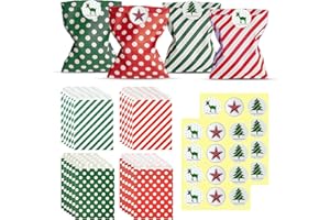 GANYESIN 24 Stück Bunte Papiertüten Geschenktüten mit 24 Weihnachtsaufkleber, Geschenktüten Weihnachten zum Verpacken von Geschenken, DIY, Hochzeit (Rot & Grün mit 3 Stickermuster)