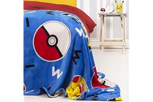 CHARACTER WORLD Official Pokemon Memphis Fleece Throw Pikachu Design Super Soft Blanket Perfect for Any Bedroom, Blue, 100 x 150cm