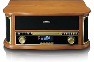 CLASSIC PHONO Lenco TCD-2571 Plattenspieler für Schallplatten - Bluetooth Plattenspieler mit Lautsprecher - DAB+ Radio - CD-Player - Kassettendeck - 3 Geschwindigkeiten - Riemenantrieb - 2 x 5 Watt - Holz