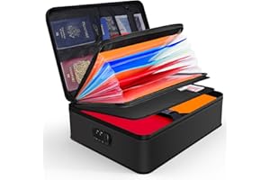 JUNDUN Organizador de documentos, bolsa de documentos ignífuga con cerradura, caja de almacenamiento de documentos con 7 compartimentos, organizador de archivos, maletín portátil para documentos