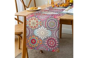 HANRUNSI Tischläufer Boho Style Vintage Tischläufer Leinen Tischläufer Bunt Tischläufer Boho Tischdecke Marokkanische Mandala Tischdecke Urlaub Party Hochzeit Bankett Restaurant Dekorat Geschenk 33 X 183cm(C)
