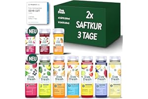 ‎LIVEFRESH LiveFresh 2x Saftkur 3 Tage – 42 Säfte (250ml) & 18 Shots (60ml) kaltgepresst¹ – 743 Kalorien pro Tag