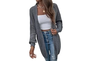 GORGLITTER Damska kurtka z dzianiny, długa, otwarta z przodu, płaszcz z dzianiny, jednokolorowy, długi rękaw, sweter z dzianiny, z dekoltem w serek, luźny kardigan, na jesień i zimę