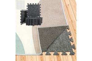 BXI Soundproof Interlocking Rug Pad, 16 Pcs 28 x 28 x 0.9cm Non Slip Rug Pads, High Density Noise Reduction Puzzle Felt Carpet Padding, Rug Mat Protects and Adds Cushion for Hardwood Floors