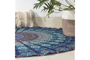 Popular Handicrafts Tapisserie murale ronde à suspendre - Motif mandala - Style hippie - Style indien complexe - Nappe de table - 178 cm - Bleu marine