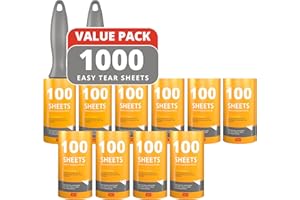 DINIAL 2 Lint Roller Remover Handles + 10 Refills (1000 SHEETS IN TOTAL) For Removes Pet Fur, Dust, Dirt from Clothes, Furniture, Carpet, Cars, Floor & Dog, Cat Hair.