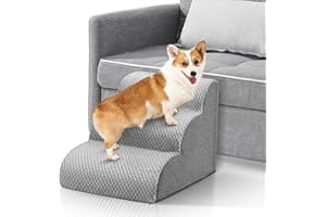 SenDeluz Dog Steps for Bed Sofa, Easy Climb Dog Cat Ramp Steps, High Density Foam Pet Stairs, Non-Slip Pet Ladder with Washable Cover for Dogs and Cats