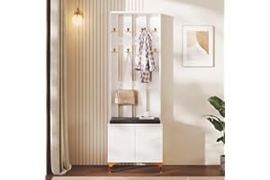 Merax Garderoben-Set, Flurgarderobe mit Schuhbank und Kissen, Flur Möbel Kompaktgarderobe, Schlafzimmer Garderobenset, Garderobenset mit Haken, Weiß