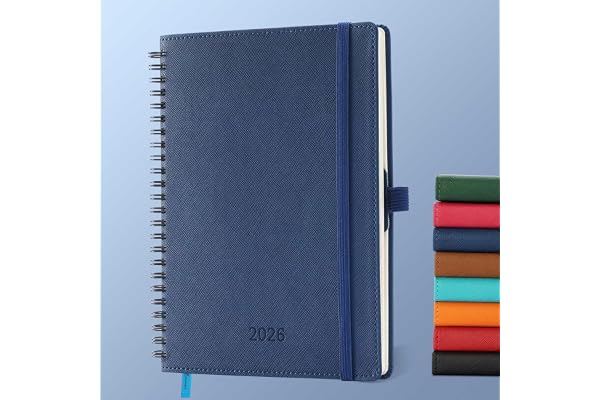 IN-LUXPRO Agenda 2026: Agenda Semainier et Carnet de Notes A5 Moyen 21,9x16,4cm Spirale, Planificateur Hebdomadaire D'Jan 2026 à Déc 2026(12Mois) Scolaire, Papier 100GSM,Couverture PU cuir Bleu marine