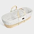 The Little Green Sheep Natural Quilted Moses basket & Mattress |Quality palm leaf basket |Machine washable cover (40*C) |70% Organic Cotton |30% Linen |Suitable - 0 to 6 months(82 x 42 cm)-Dove Rice