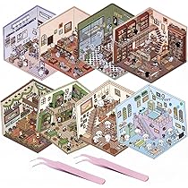 Noaxylic 20 3D Hausaufkleber Set - Miniatur Szenen Mit Pinzetten Für Kreativ-Deko