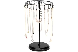 BELLE VOUS Porte Bijoux Rotatif en Métal Noir 23 Crochets - H34,8 x l20,5 cm - Tour de Presentoir Bijoux - Porte Collier Bracelets Bagues et Boucles d’Oreilles