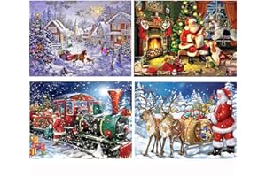YAOYIN Diamond Painting, 5D Diamant Painting Bilder Weihnachten kinder mit Diamond Painting Zubehör, 4 Pack Diamant Painting Full Drill Set Weihnachtsmann Deko für Home Weihnachtsdeko(36 * 26CM)