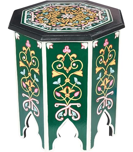 Tavolino Orientale Ilias Casa Moro - Legno Con Intarsi In Ottone, Diametro 46 Cm, Stile Marocchino Vintage