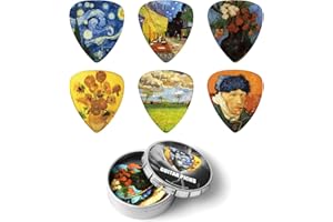 BESTSOUNDS Plettri per chitarra Vincent Van Gogh, confezione media da 12 pezzi e scatola di latta, plettri per chitarra in celluloide per basso, chitarre elettriche e acustiche