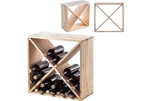 KADAX Casier à vin en bois, 52 x 25,5 x 52 cm, grande étagère pour nombreuses bouteilles, support rustique, étagère peu encombrante, armoire stable