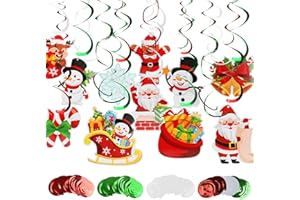 DERAYEE 51PCS Christmas Ceiling Decorations, Christmas Hanging Decorations Foil Swirl Decorations for Indoor Outdoor Xmas Holiday Party Decoration Supplies