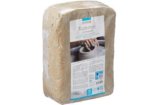 Glorex 6 8073 605 – Argile de poterie non réfractée, 5 kg en blanc, souple et facile à travailler, sans composants réfractaires, durcit à l'air et inflammable, convient pour les disques
