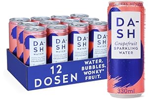 DASH WATER Grapefruit – 12 x Sprudelwasser mit Grapefruitgeschmack – KEIN Zucker, KEIN Süßstoff, KEINE Kalorien – Angereichert mit krummen Früchten (12 x 330 ml Dosen)
