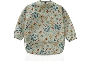 NAIZONE Baberos Bebe Impermeables con Mangas - Babero con Mangas Impermeable 12 Meses o Más | BLW - Babero Bebe Impermeable Con Bolsillo - Babero Bebe Manga larga | Lavable a Máquina - Durabilidad