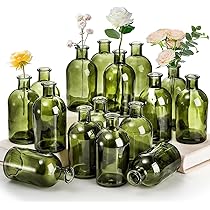 Oairse Glazen bud vazen, set van 10 grijze glazen vazen voor bloemen
