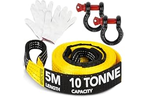 GADLANE Lina holownicza Hi Vis 5 m, pojemność 10 ton, pasek holowniczy z torbą do przechowywania i rękawiczkami - żółta