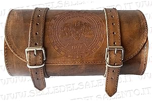 Selle del Salento BARILOTTO 25x12 Cuoio marrone Spazzolato 3 teschi porta attrezzi bikebag Satteltasche compatibile con harley devindson moto guzzi triumph