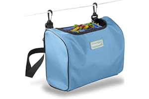 FifthStart Wearable Peg Bag With Double Clips, Shoulder & Waist Strap. Durable As A Peg Basket. An Ideal Mesh Based Peg Bag For Washing Line With Hanger. Holds 300 Pegs (Open Mesh Base, Blue)