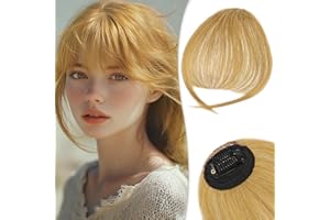 RUWISS Postiche Flequillo a Clip 100% Cabello Humano Natural Extensiones Flequillo Templo Extensión Flequillo Clip para Mujeres(Rubio Ceniza)