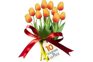 levante group – Tulipani Finti Realistici in Lattice Arancione – Mazzo di Fiori Artificiali Realistici per Decorazioni Casa, Ufficio, Eventi – Tulipani Finti 10pz