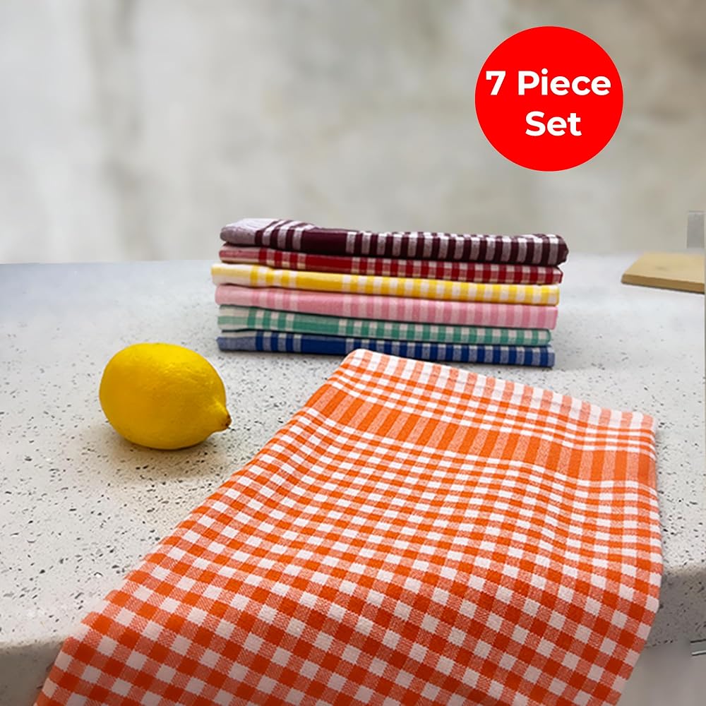 Tuable Pöti Kareli 7'li Kurulama Bezi, Beslenme Örtüsü, Servis Peçetesi, Mutfak Havlusu Renkli Set 45x70cm Renkli