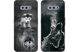 DiaryTown 2 Pack für Samsung S10e Hülle, Ultra Dünn Silikon Bumper Schutzhülle Stoßfest mit Muster Motiv Schwarz Handyhüllen Weich TPU Cover für Galaxy S10e - Hund & Wolf