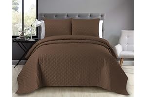 MIA WE DRESS YOUR HOME MIA Embossed Bedspreads Quilted Diamond Floral pattern 3pcs comforter Set-Quilted Bed Throws and Coverlets Ultrasonic Microfibre (Chocolate Brown, Double 220x250 CM)