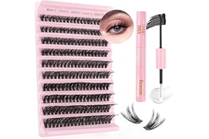 Sixstarhair Lashes Grupo individual con unión y removedor D Curl Cluster Lashes Kit 60D Volumen Pestañas individuales 0.315-0.630 in Wispy DIY Kit de extensión de pestañas