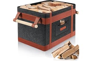 AFXXE Cesta Per Legna da Interno, 42x32x31.5cm Grande Per Camino, Feltro Grigio Per Interni，Portalegna Moderno con Spallacci, Borsa Porta Legna Eleganti