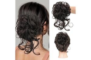 Mtuihfo Messy Bun Hair Piece, Curly Wavy Hair Buns Hair Piece - Tousled Updo Fake Hair Bun - Synthetic Messy Bun Scrunchie Hairs Pieces for Women Girls (Brown Black)