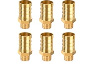 ELEGRIP Filettatura Tubo Connettore in Ottone, 16mm Barb x 1/4" Maschio Connettori per Tubi, Raccordo Portagomma Adattatore con Fascetta per Acqua, Gas, Aria (6 Pezzi)