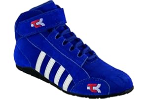 TK Karting Boots, High-Grip Sole, Medium Cut with Strap, Leather Go Kart Racing Shoes Black Red Blue