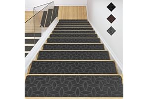 GOYLSER Treppenmatten für Holztreppe,Anti-Rutsch-sichere Treppen-Teppich Tritte mit doppeltem selbstklebenden für Älteste,Kind,Haustiere(76x20cm 15pack Graue Baum-Blätter)