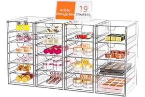 YFXCVSL Acryl-Make-up-Organizer mit 19 Schubladen, 4 transparente Aufbewahrungsschubladen, Badezimmer-Make-up-Organizer für Paletten, Kosmetik und Schönheitsbedarf, ideal für Schminktisch, Schrank,