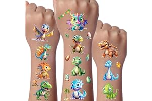 JOJOLUXE Dinosaurier Glitzer Tattoo Set, 12 Blätter Dino Temporäre Glitzer Tattoo, Dinosaurier Geschenk, Dino Geburtstag Deko Party, Mitgebsel Geburtstag