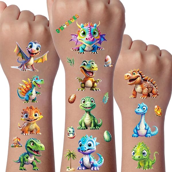10 Blätter Leuchtende Dino-Tattoos Für Kinder - Fluoreszierende Temporäre Aufkleber Für Partys & Spaß