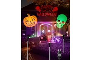 iShabao Lampe Projecteur LED Halloween avec Motif de Citrouille Orange, Crâne Vert et HAPPY HOLLOWEEN Rouge, Etanche Lampe Projection Éclairage Décoration Halloween Extérieur Jardin Paysage Terrasse