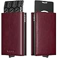 VULKIT Credit Card Holder with Banknote Compartment RFID Blocking Pop up Leather Card Wallet with ID Window(Wine)