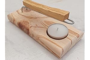 YA-DECOREGALOS Quemadr Hecho de Madera a Mano para Palo Santo e Incienso, Madera Sostenible, Fabricado artesanalmente Palo Santo y Velita de te Incluidas