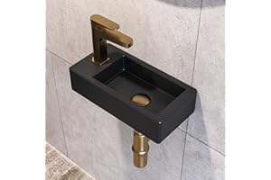 DEER VALLEY DeerValley Vasque Lave Main Mini Meuble Lavabo suspendu en céramique pour salle de bain Noir Mat en Céramique pour Petit Espace (Main Gauche)