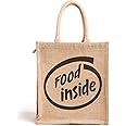 H&B Unisex-Adult Food Inside Printed Jute Tote Tiffin Bags With Zip Medium Size ( Beige, Size: 11X10X6 In)