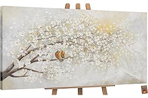 YS-Art Quadri dipinti a mano su tela con paesaggio Alba Primaverile e uccelli murale Pittura astratta fiori colore brillante 200x100 cm